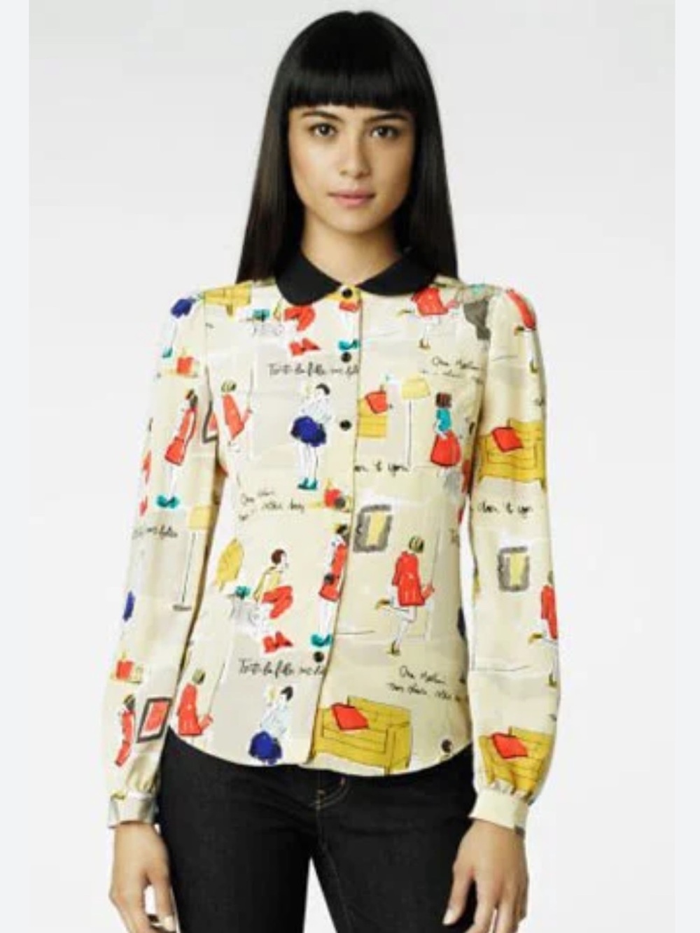 Kate Spade 100% Silk "Martini" Graphic Print Blouse 2 - Picture 2 of 10
